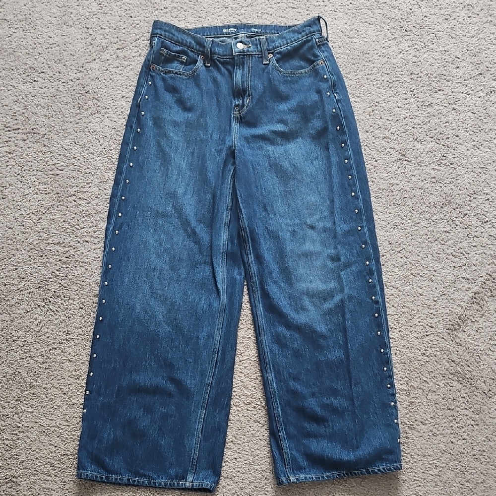 Old Navy High Rise Baggy Wide Leg Jeans with Stud Accents - Worn Once